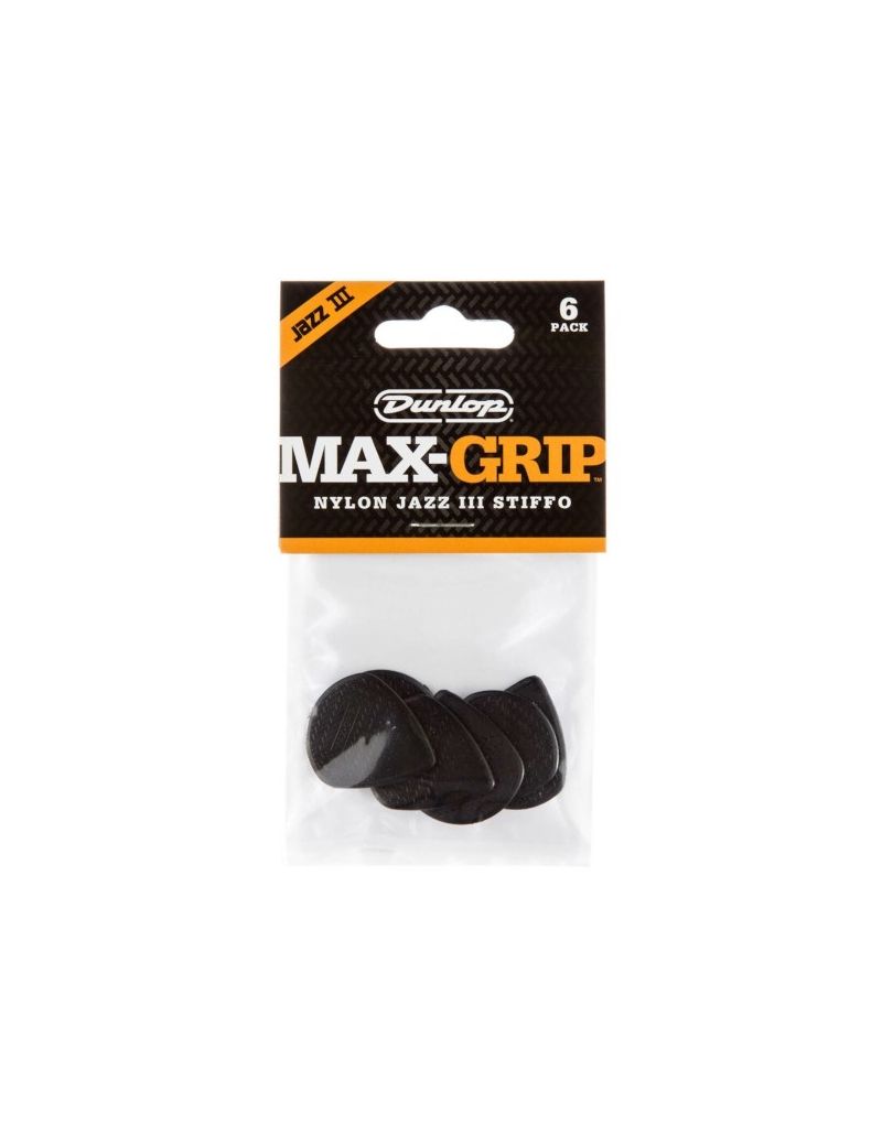 Dunlop Max-Grip® Jazz III Stiffo Nylon Pick 6-Pack